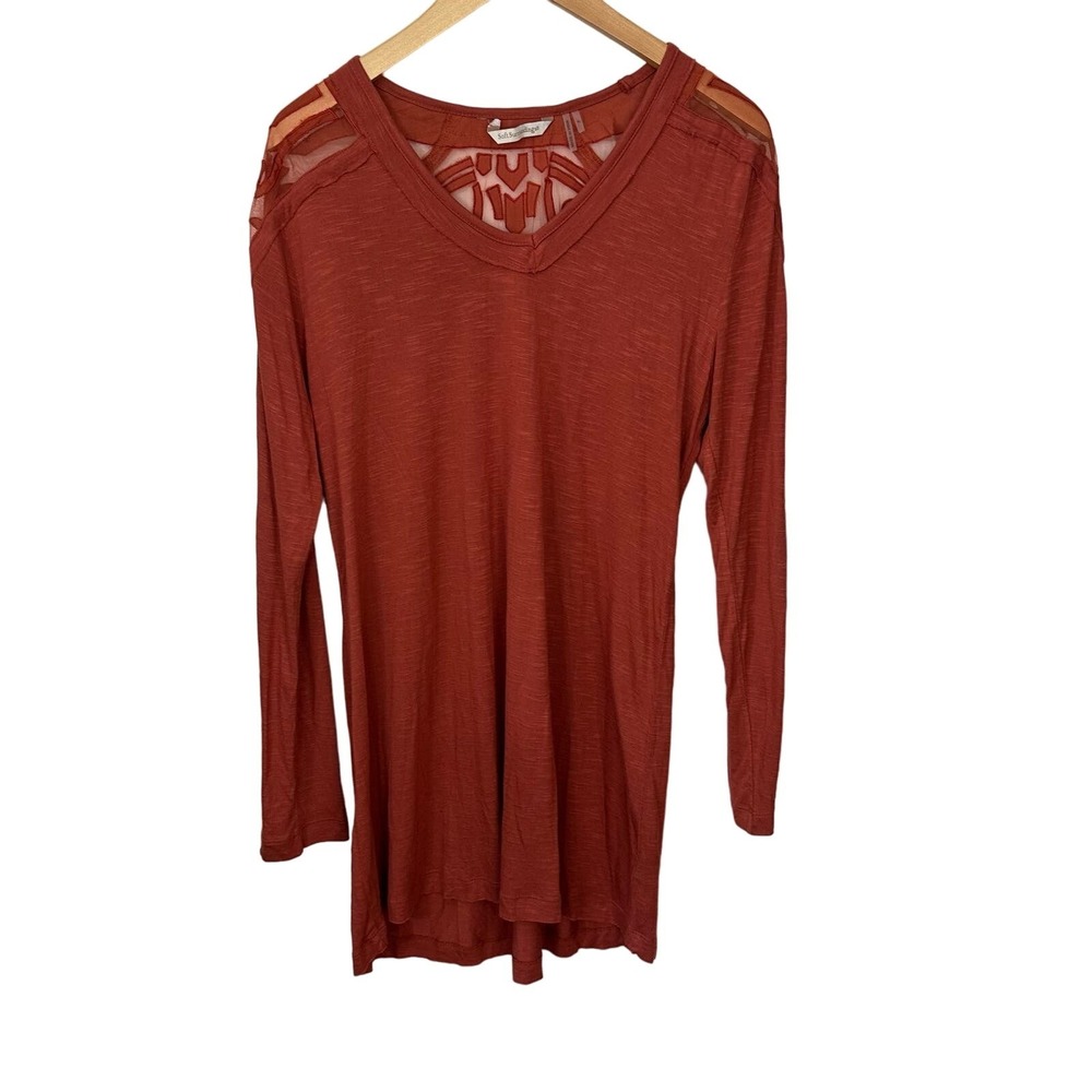 Soft Surroundings Tunic Top Rust Orange‎ Mesh Sheer Embroidered Size XL Pullover